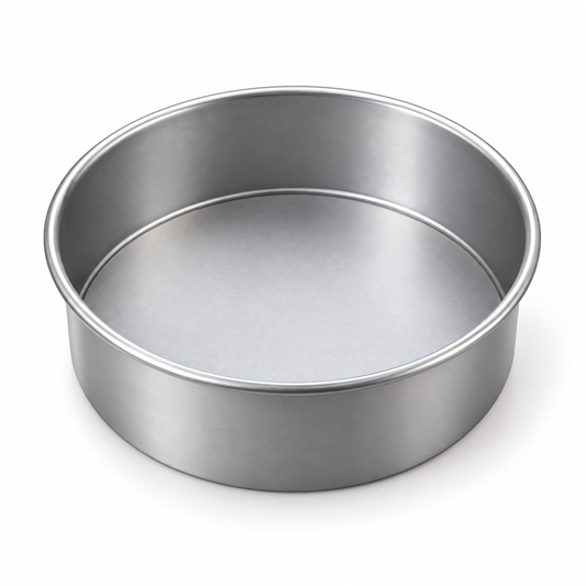 Molde redondo desmontable de aluminio de 14 cm de diámetro y 7 cm de alto sobre fondo blanco