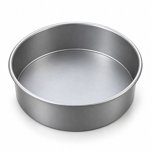 Molde redondo desmontable de aluminio de 18 cm de diámetro y 7 cm de alto sobre fondo blanco