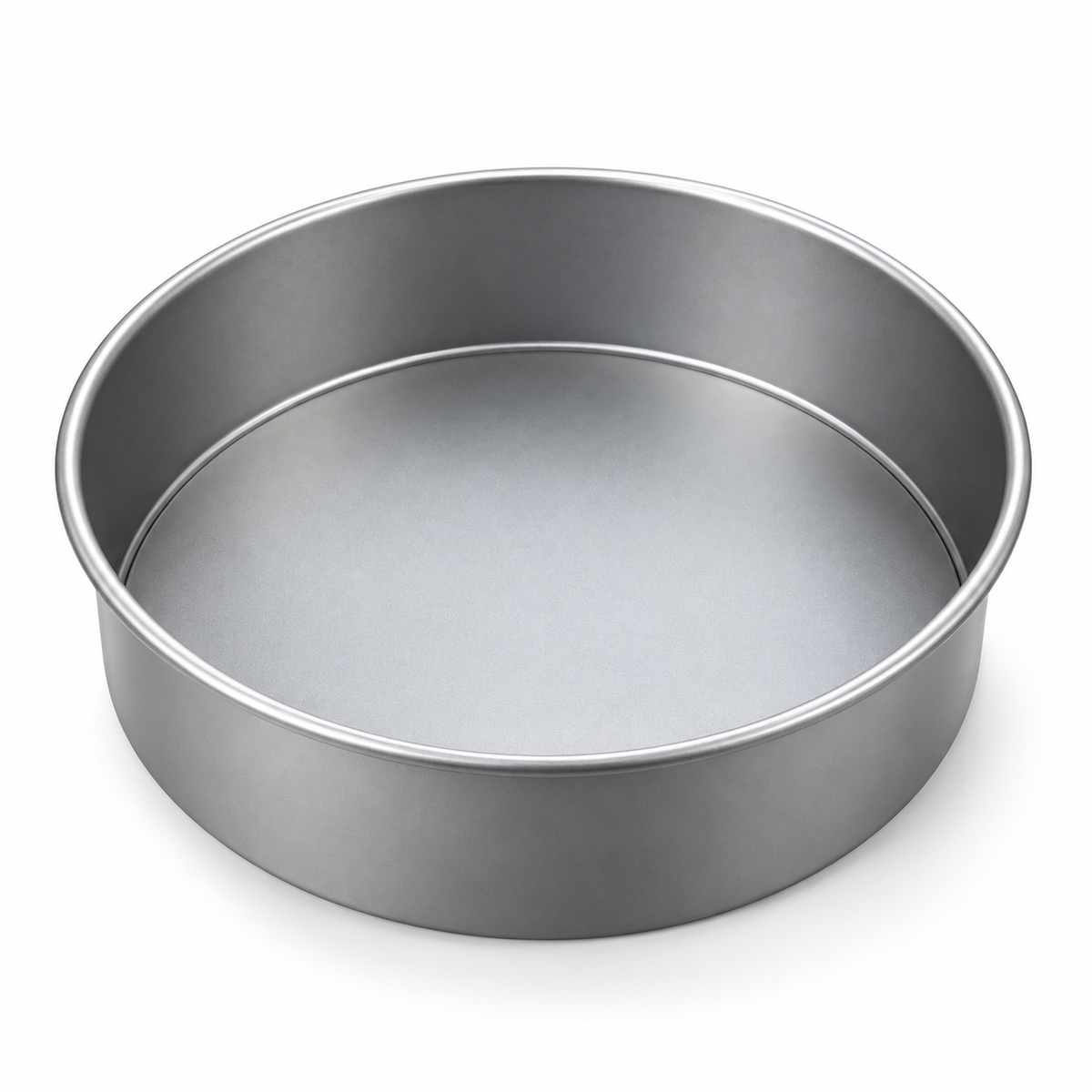 Molde redondo de aluminio con fondo desmontable de 24 cm de diámetro y 7 cm de alto sobre fondo blanco