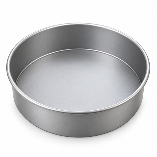 Molde redondo de aluminio con fondo desmontable de 28 cm de diámetro y 7 cm de alto sobre fondo blanco