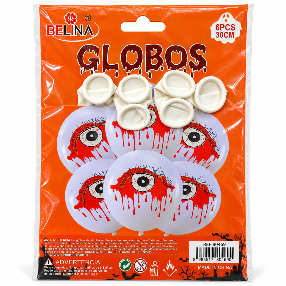 Globos Halloween Ojos Sangrientos 30 cm – 6 Unidades