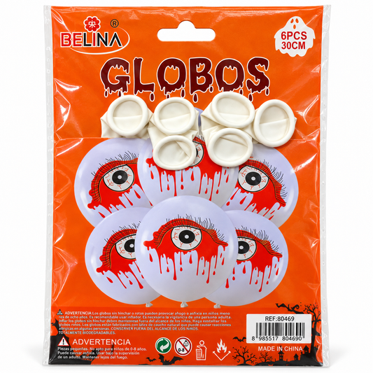 Globos Halloween Ojos Sangrientos 30 cm – 6 Unidades