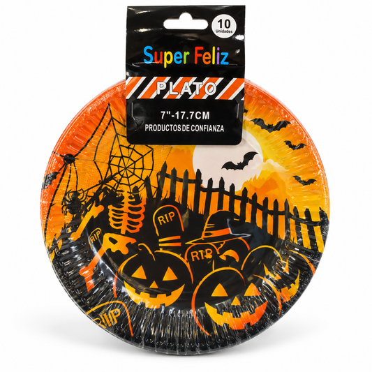 Platos Halloween Calabazas y Cementerio 17,7 cm – 10 Unidades