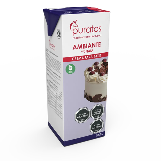 Puratos Ambiante Nata 1 L con torta de chocolate