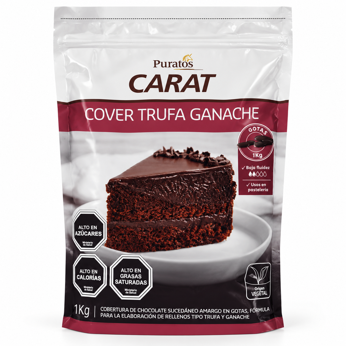 Cobertura Puratos Carat Cover Trufa Ganache en Gotas 1 kg sobre fondo blanco