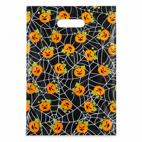 Bolsas Halloween Calabazas y Telarañas 17 × 25 cm – 10 Unidades sobre fondo blanco