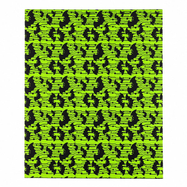 Lámina transfer para chocolate Halloween verde flúor con murciélagos negros, lámina completa
