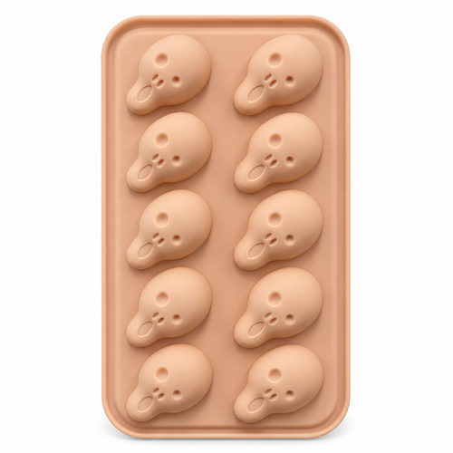 Molde de Silicona para Chocolates Calaveras – 10 Cavidades sobre fondo blanco