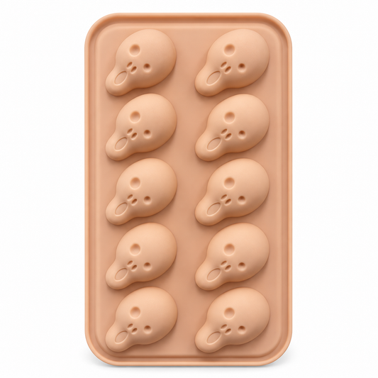 Molde de Silicona para Chocolates Calaveras – 10 Cavidades sobre fondo blanco