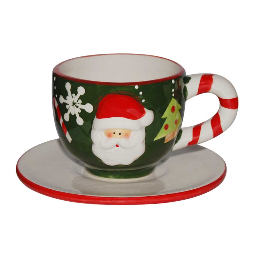 Taza café con plato Santa
